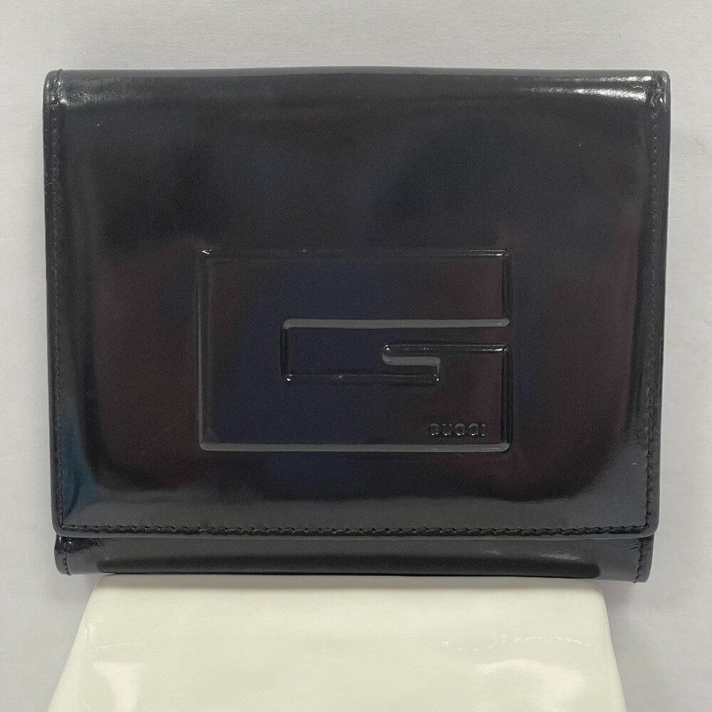 Gucci Patent Leather Compact Bifold Wallet - Black - Preowned